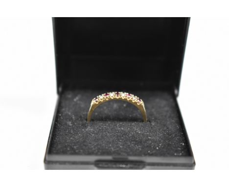 A 9ct gold, ruby and diamond ring, size O 