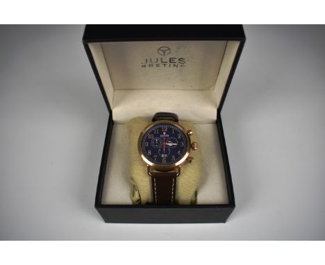 A Jules Breting Startech gents chronograph wristwatch quartz movement, rose gold oversized 48mm. case, dark blue 40mm. dial, 