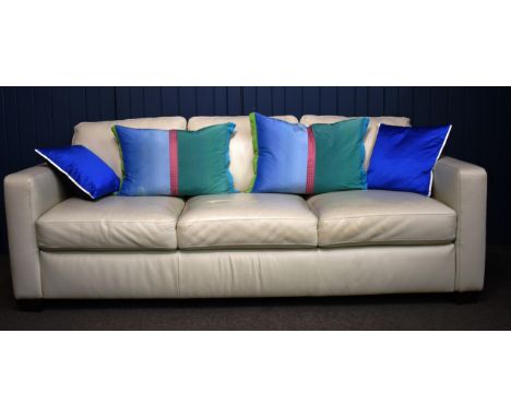 A modern cream leather three seater sofa (OPTION)