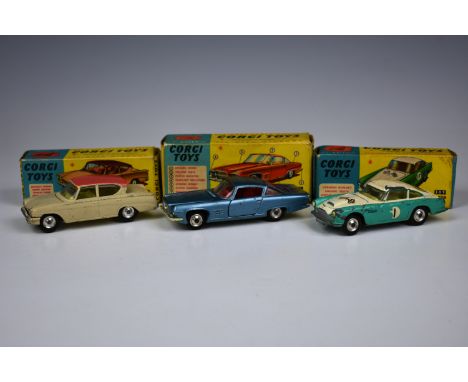 CORGI - Three boxed cars comprising of Aston-Martin DB4 Competition (309), Turquoise/white with spun hubs, Vehicle fair playw