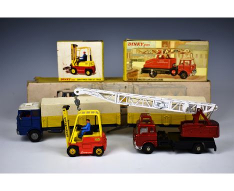 Dinky - three boxed Commercial vehicles comprising of 1967-77 Jones Fleetmaster Crane (970), metallic red cab, white interior