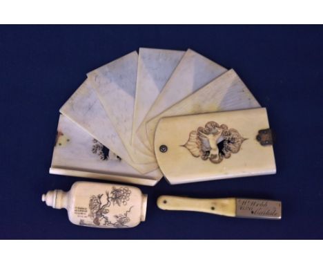 A fine quality Dieppe carved ivory and silver hunt interest aide memoire19th century, of arched form, one side finely carved 