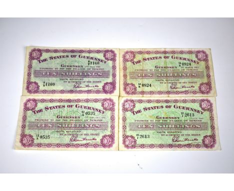 BRITISH BANKNOTES - The States of Guernsey - Ten Shillings (4) all notes L.A. Guillemette, (McCammon GN43), 1st May 1955, 5/Y