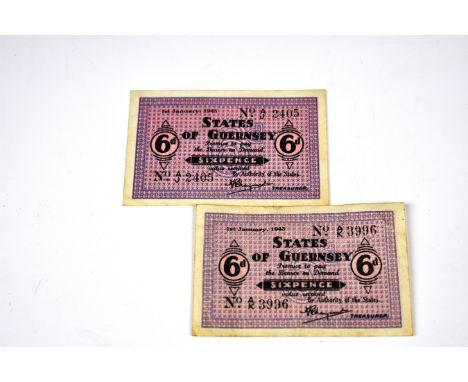 BRITISH BANKNOTES - Guernsey States (German Occupation) Sixpences dated 1st January, 1943, A/J 2405 &amp; A/K 3996, (McCammon