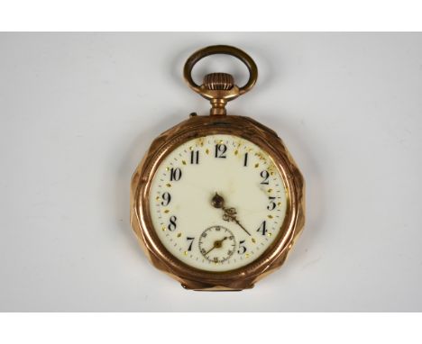 A Continental 14ct rose gold cased open face pocket watchlacks glass, does not wind. 
