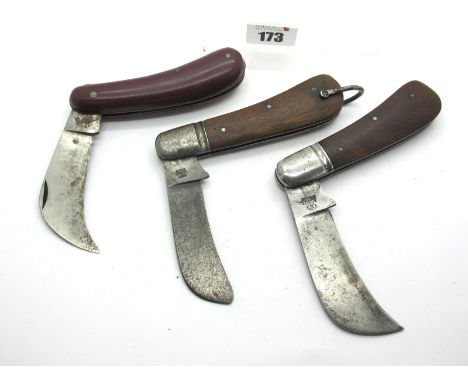 Eye Witness Pruning Knife, wood scales, steel bolster, lanyard ring, 11.5cm; Eye Witness Pruning Knife, wood scales, steel bo