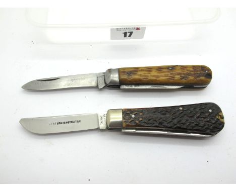 Eye Witness, two blade, stag scales, n/s bolster, tweezers and spike, 9cm;Thomas Turner and Co. Sheffield, stag scales, two b