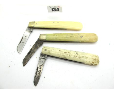 Saynor Garden Knives/Stem Splitters, with faux scales, single blade, two with bolsters, 10.5 - 11cm. (3)
