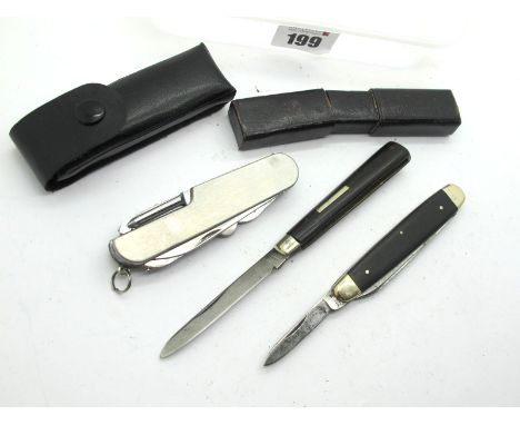 Lewis Murray Sheffield, one blade, polished horn scales, single bolster, 8cm; E Blyde Sheffield, two blades, horn scales, n/s