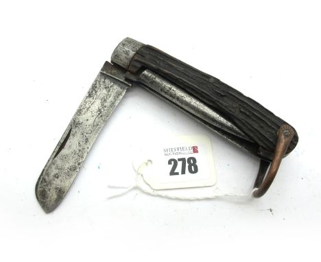 Jack Knife; Joseph Allen &amp; Son, one blade, marlin spike, stag scales, lanyard ring, 12cm.