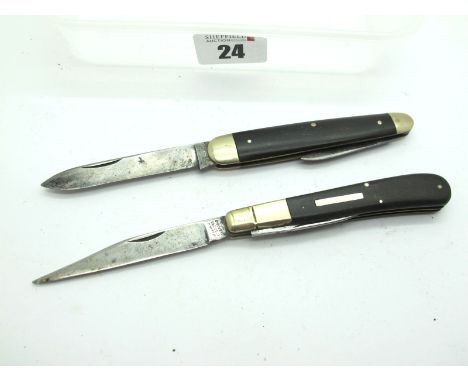 William Rodgers Sheffield, two blades, horn scales, large brass bolster, brass linings, 9cm; Johnson Brothers Sheffield, horn