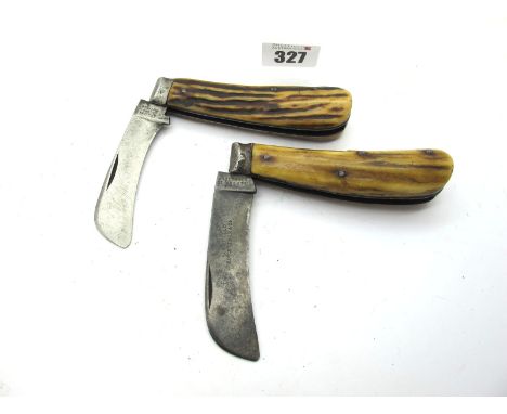 Pruning Knife; J. Casson &amp; Sons, Sheffield, stag scales, snaps shut on opening and closing, 10.5cm; Wingfield and Rowboth