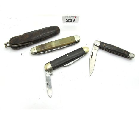 George Butler Sheffield, two blades, horn scales, n/s bolsters, brass linings, 8cm; Slinger Preston on one blade, Made in She