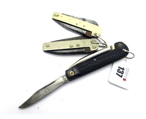 M. Slater, Sheffield; Jack Knife, single blade, spike, nickel silver scales with "Girl Guide" stamp, lanyard ring, 8cm; Repub