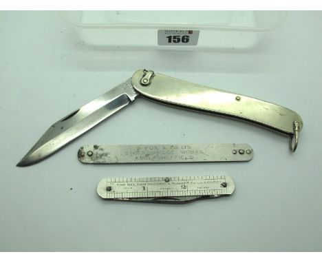 Joseph Westby Sheffield, two blade rule measure, advertising "The Beldan Packing and Rubber Co. Ltd London", 8.5cm; Chesterfi