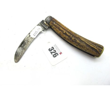 Flat Bottom Pruning Knife by J. Turner, Sheffield 'Cutler to His Majesty', stag scales, brass bottom, 12cm closed.