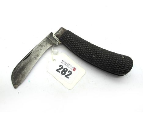 Pruning Knife - Warranted Really Good, No maker's name, chequered horn scales, steel bolster, 10cm.