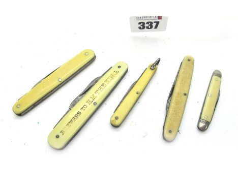 Pocket Knives with Faux Ivory Scales - Daum Brothers, Sheffield, the scales stamped 'Brewers to H.M. The King', two blades, 8