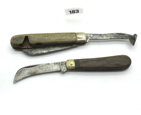 Scribe by Mill &amp; Son, Haymarket, single blade, scribe, horn scales, nickel silver bolster, tweezers, brass linings, 12cm;