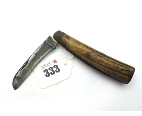 Saynor- Cooke - Ridal Flat Bottom Pruning Knife, 'Saynor;' stamped to blade, snaps shut on opening and closing, stag scales, 