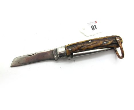 Walker and Hall Sheffield, single blade, Marlin spike, stag scales, steel bolster, lanyard ring, 12cm.
