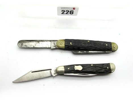I.X.L. George Wostenholme, Sheffield; Two blades, stag scales, nickel silver bolsters, brass linings, name cartouche, 7.5cm; 