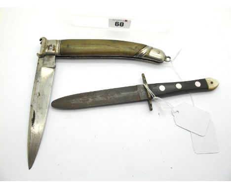 Henry Hobson &amp; Son, Sheffield; Double edge Commando style blade, horn and mother of pearl handle, brass guard, blade 10.5