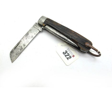 Joseph Allen &amp; Son Jack Knife, one blade, marlin spike, lanyard ring, stag scales, 12cm closed.