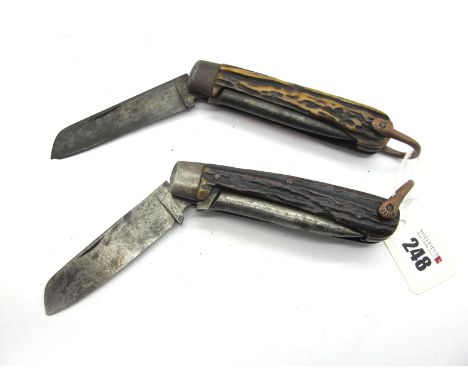 Jack Knives - Allen &amp; Son, Sheffield, one blade, marlin spike, lanyard ring, stag scales, meta bolster, 12cm closed; Clar