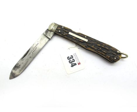 Joseph Rogers No.6 Sheffield, stag scales, n/s bolster, Lock Knife, lanyard ring, 13cm.