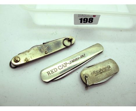 Ibberson Two Blade Ring Knife, n/s scales, 8cm; Sheffield one blade advertising (Redcap Master Ale) knife, 8cm; one small two