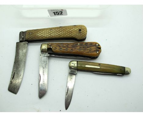 Sailors Knife, (no name), bone scales, steel bolster, 11cm; Wade and Butcher, Western Castrator, two blade, stage scales, n/s