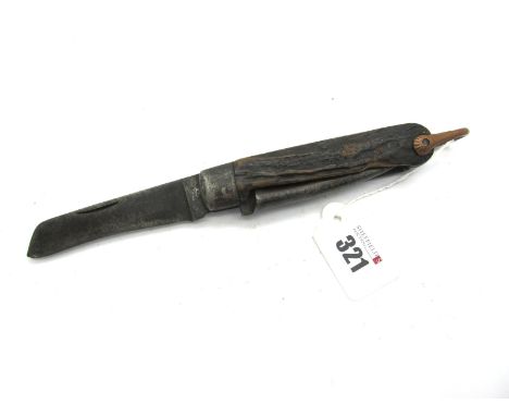 M.G. Long Jack Knife, one blade, marlin spike, lanyard ring. stag scales, 12cm closed.