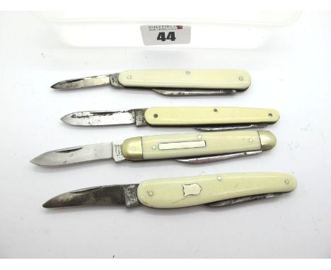 Eye Witness, two blades, faux scales, brass linings, 8cm; Redge Sheffield, faux scales, brass linings, 8cm; Johnson Sheffield