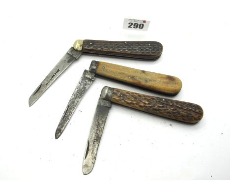 Butler 'Cutler to His Majesty', stag scales, 10cm; Sheffield real lamb foot, nickel silver bolster, 10.5cm and one other, 10.