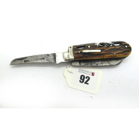 Horsemans Knife, stag scales, n/s bolster, wear and tear, 9cm.