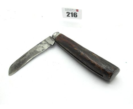 Saynor Pruning Steel Flat Bottom Knife, stag scales, steel bolster, 10cm.