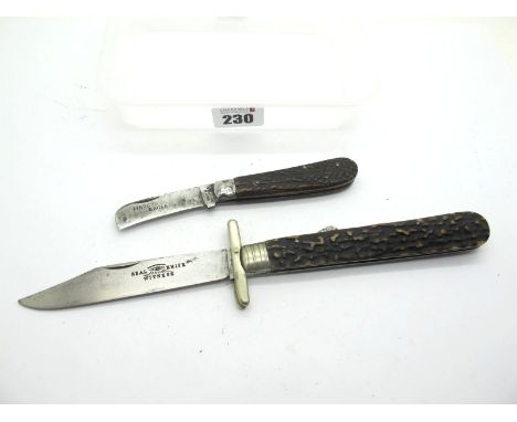 Eye Witness Lock Knife, stag scales, n/s cross piece, 14cm closed;Made in Sheffield, stag scales, single blade, single steel 