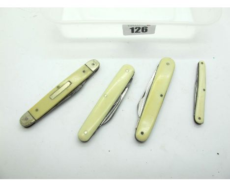 Pocket Knives:- Thomas Turner and Co, faux ivory scales, two blades, 8.5cm; Warrented Quality, faux scales, two blades, n/s b