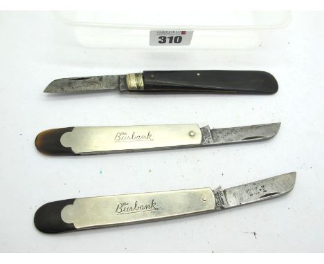 Saynor Single Blade Knife, with stem splitter, polished horn scales, brass linings, brass bolster, 11.5cm; I.X.L. Goerge Wols