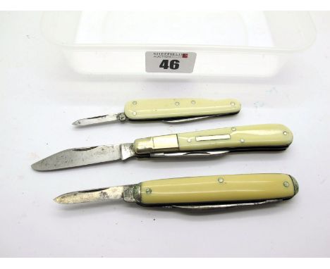 William Rodgers, two blades, faux scales, large n/s bolster, brass linings, 9cm; I.XL George Wostenholm, faux scales, three b