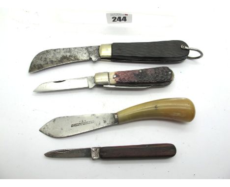 Rodgers Sheffield Knife, two blade, stag scales, n/s bolster, 9cm; Pruning Knife, Slater Sheffield, n/s bolster, jigged scale