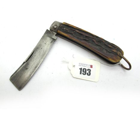 Encore T. Turner &amp; Co; Sailors Knife, best steel, single blade, stag scales, single steel bolster, lanyard ring, 12cm clo