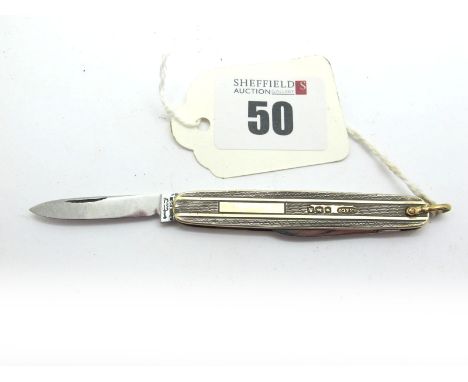 Ibberson Knife, stamped on brass liners EO45, silver gilt scales for 1943, two blades, 6.5cm.