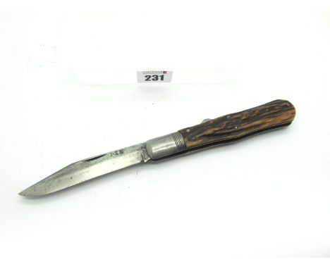 George Wostenholm Sheffield I.XL Lock Knife, stag scales, single bolster, 24cm open.
