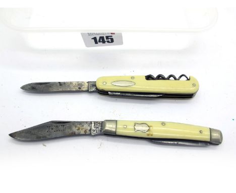 I.XL George Wostenholme, faux scales, two blades, n/s bolsters, brass linings, vacant cartouche 8.5cm; Emu Ford and Morley Sh