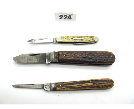 Harrison Brothers; Two blades, stag scales, nickel silver bolsters, brass linings, 6cm; Rodgers, steel bolster, stag scales, 