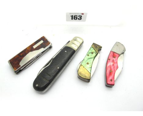 H.M.Slater Sheffield, single blade, n/s long bolster, 9cm closed; Kai Cutlery two blades, scissors and nail file, (looks like