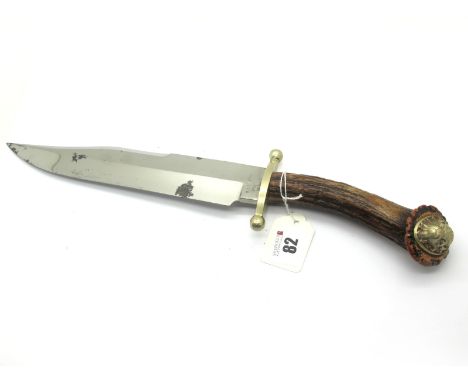 Bowie Knife, R. Middleton, Sheffield, 23.5cm  blade, stag handle, lion pommel, brass quillion, 38cm overall length, no sheath