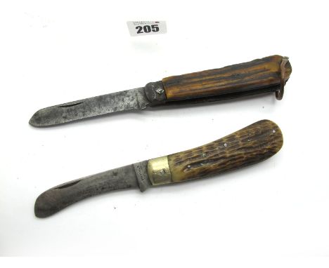 Pocket Knives - Walker, single blade, stag scales, steel bolster and lanyard ring, 12cm closed; Sheffield made  single blade 
